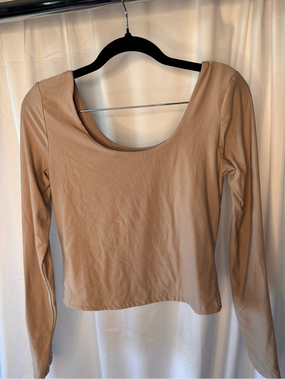Pink Rose Women's Long Sleeve Scoop Neck Top in Beige